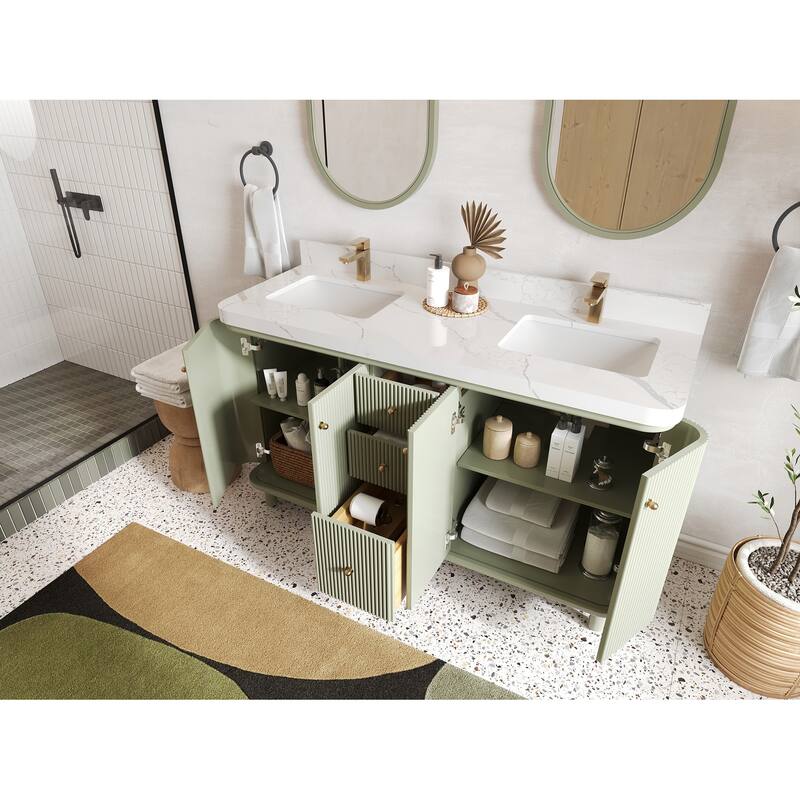 Willow Collections 60 in. W x 22 in. D Reeded Miami Double Bowl Sink Bathroom Vanity with Countertop