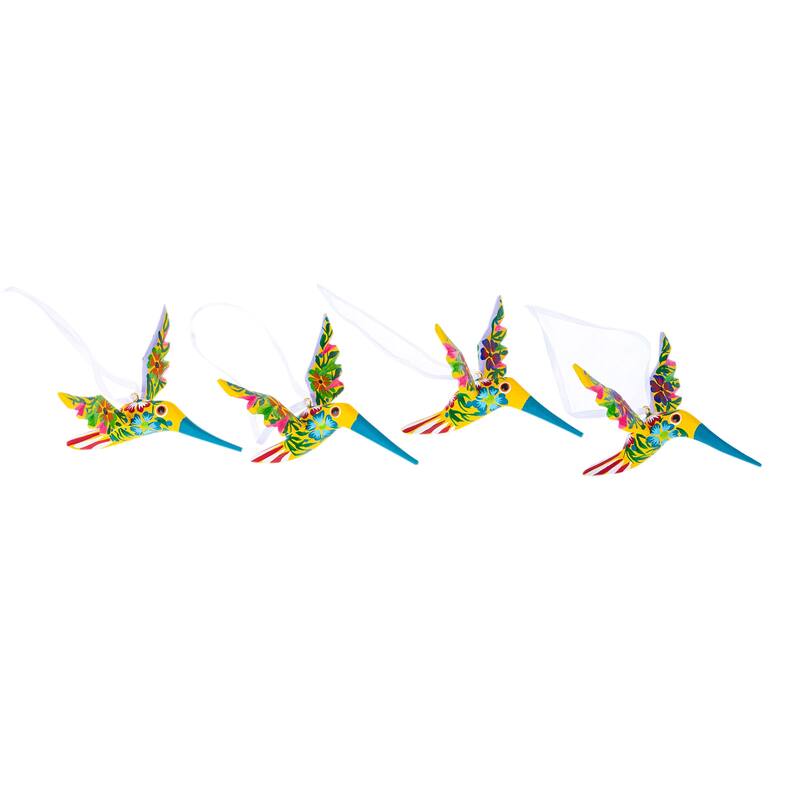 Novica Handmade Jonquil Flutter Wood Ornaments (Set Of 4)