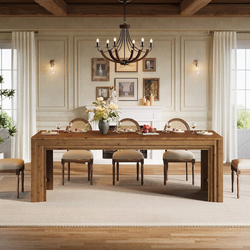 79 Inch Solid Wood Dining Table for 6-10, Farmhouse Rectangular Kitchen Dining Room Furniture - 78.74" L x 27.56" W x 29.52" H