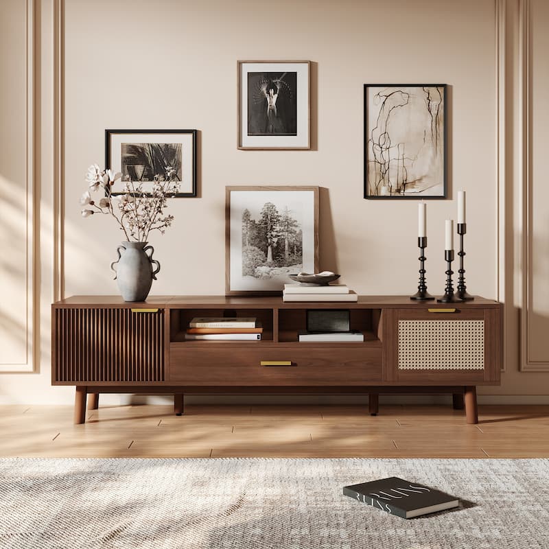 Dark Brown Wood TV Stand Media Storage Cabinets with Drawers - Dark Brown