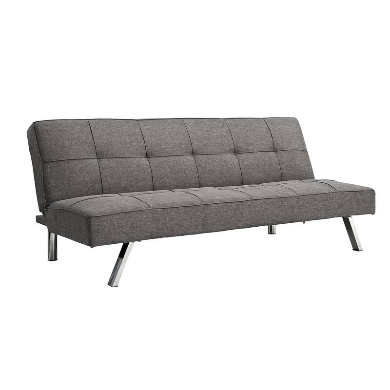 Grey Fabric Futon Sofa Bed with Stainless Leg and Metal Frame