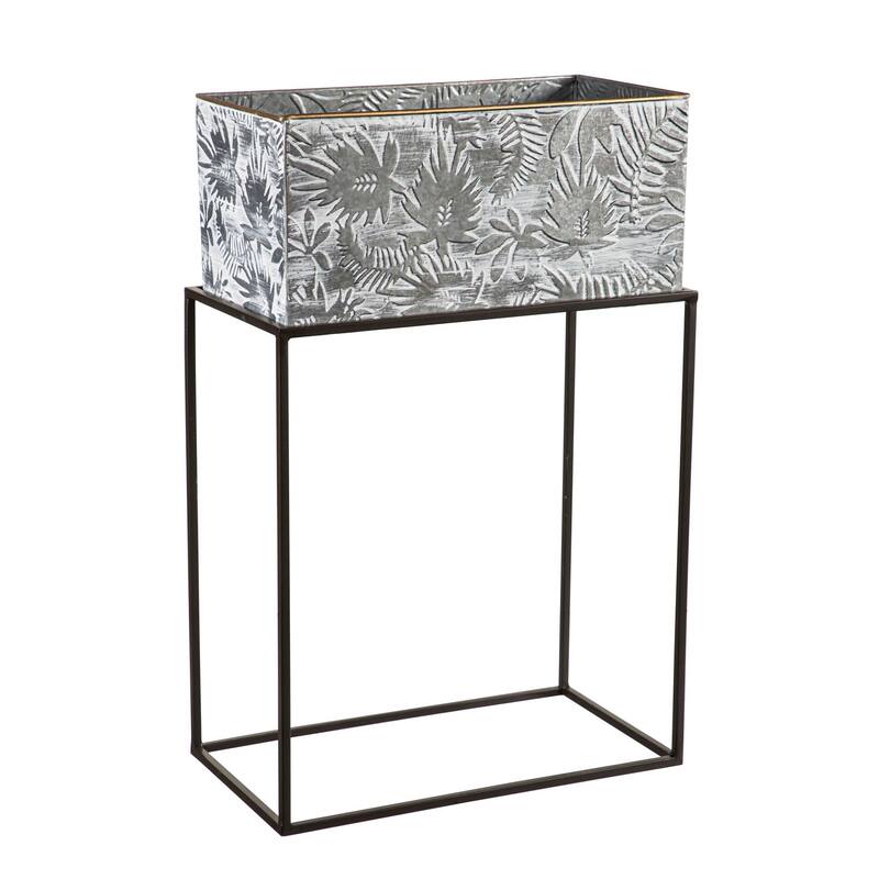 Metallic Embossed Floral Planters, (Set of 2)