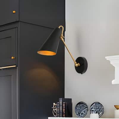 Modern Industrial Black Gold Plug-in Adjustable 1-Light Wall Sconces
