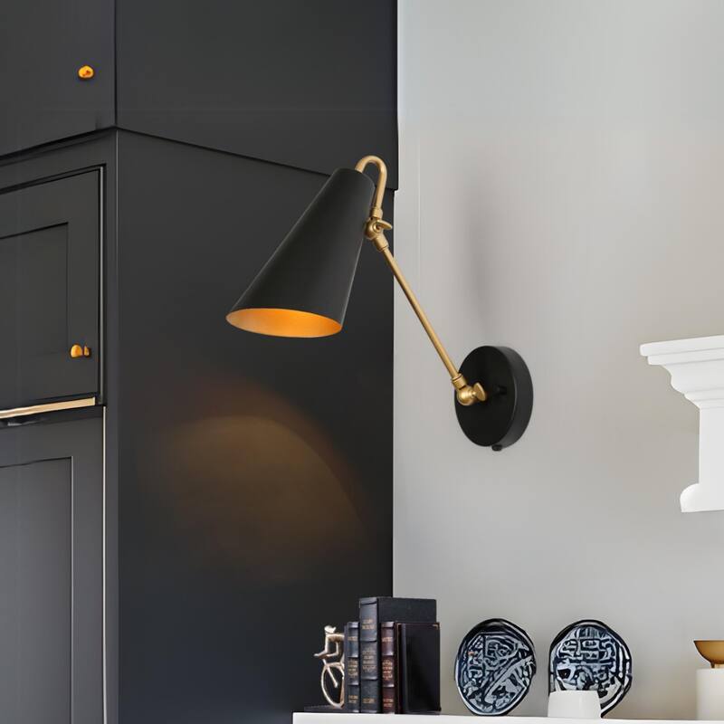 Modern Industrial Black Gold Plug-in Adjustable 1-Light Wall Sconces