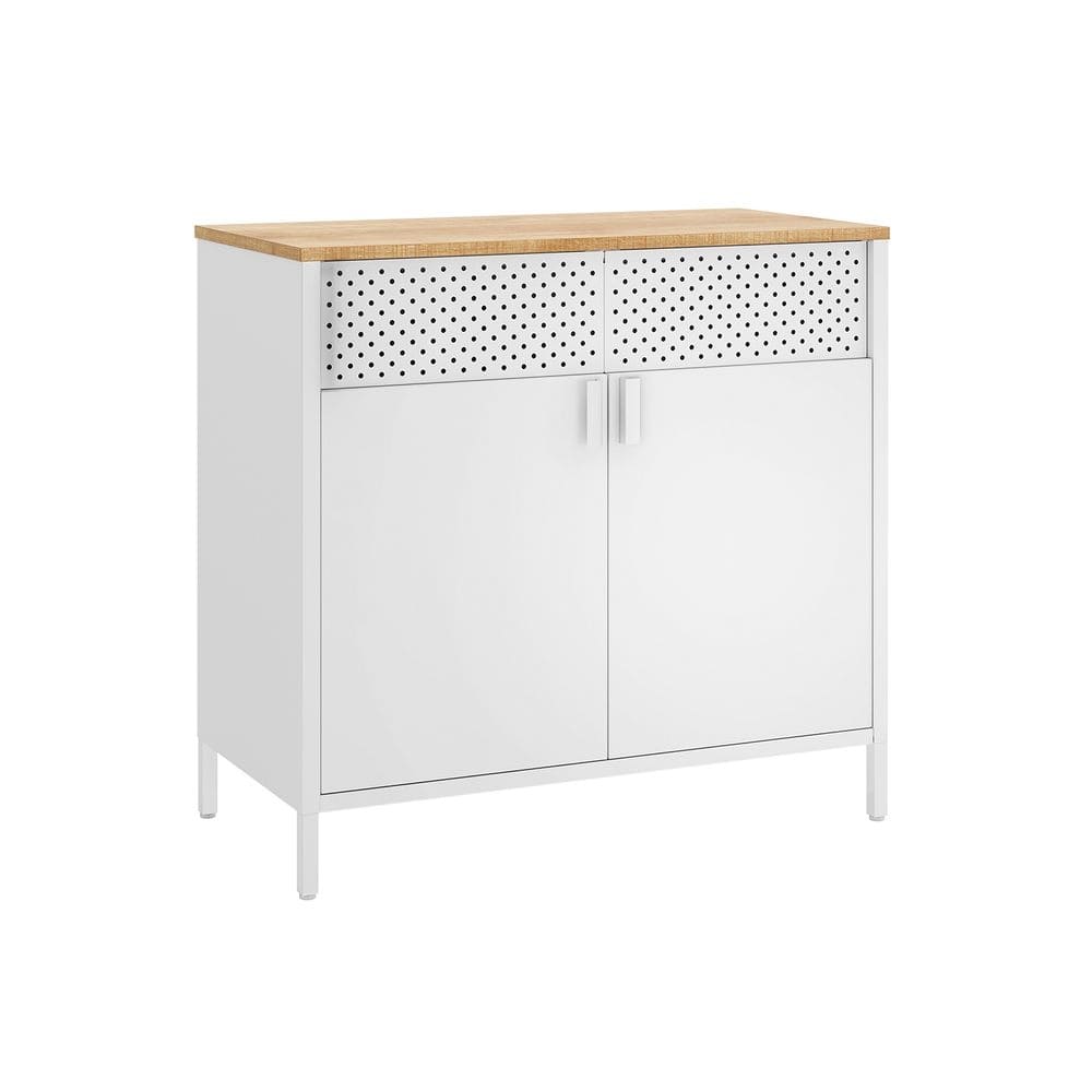 White Wooden Storage Sideboard, Buffet Table with Adjustable Shelves and Glass Doors - 15.7”D x 31.5”W x 29.9”H