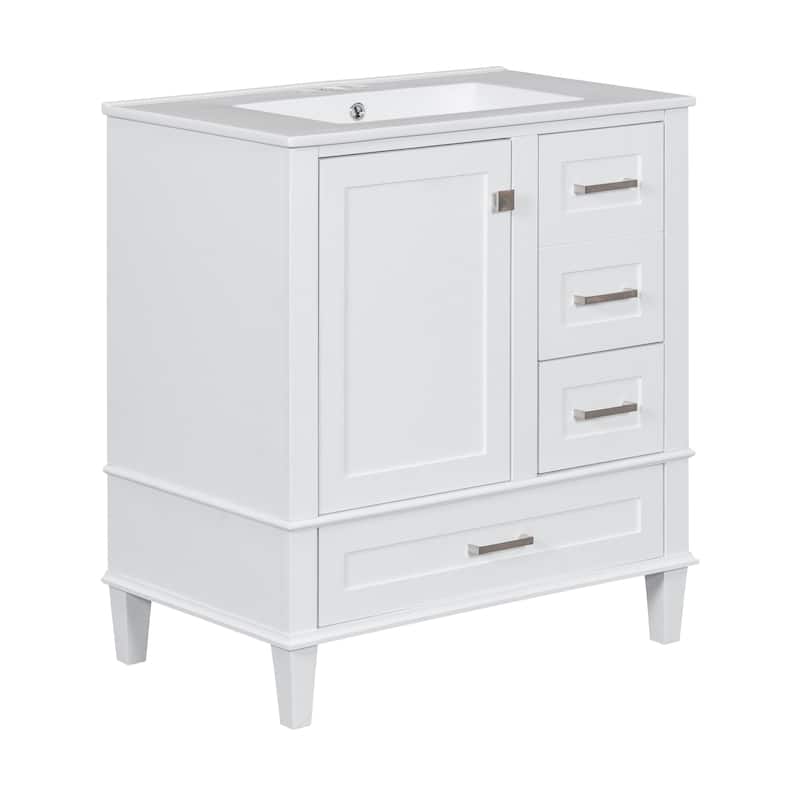Modern Bathroom Vanity, 30" Freestanding Cabinet with Sink, Bathroom Storage Cabinet with Soft Closing Door and 3 Drawers