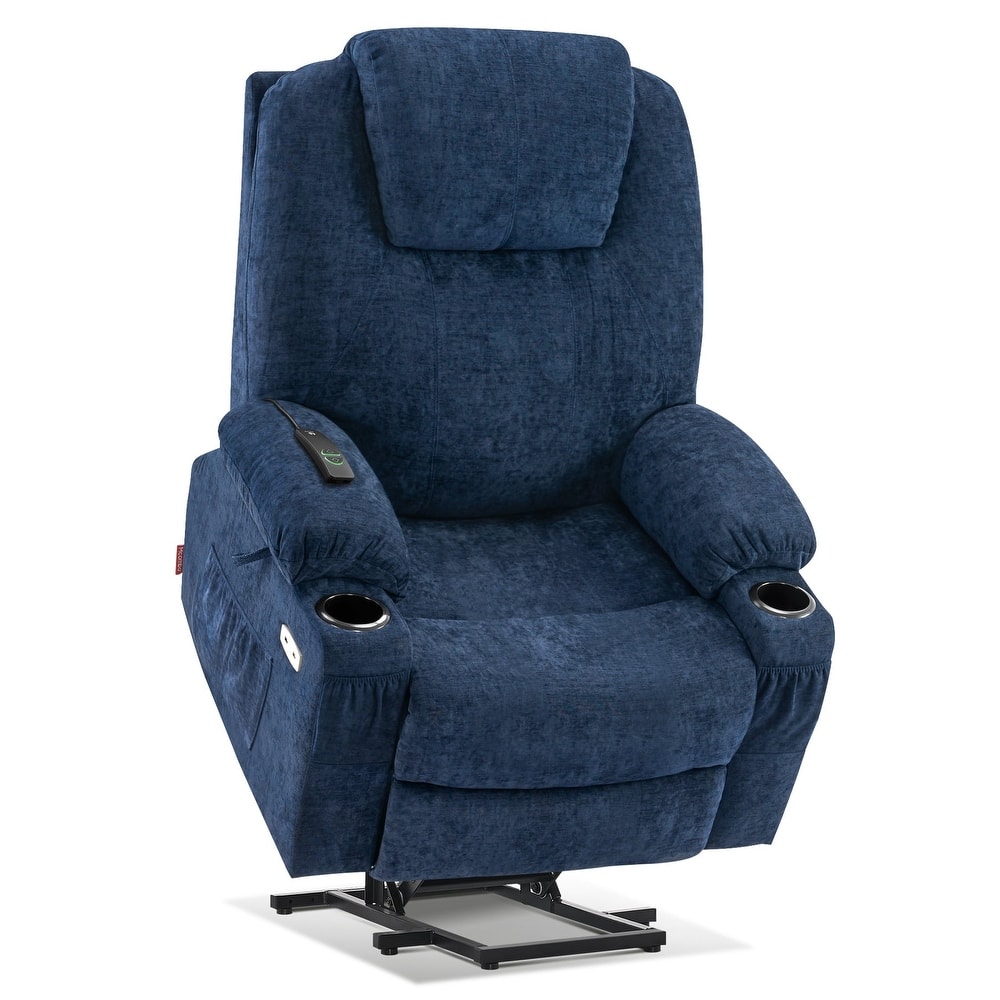MCombo Large Power Lift Recliner Chair with Massage, Cup Holders, Extended Footrest, Fabric 7516