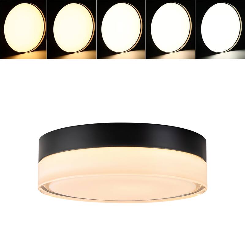 Modern Matte Black Circular Clear Frosted Glass Integrated LED Flush Mount Ceiling Light