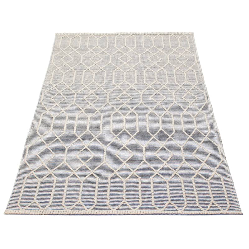 ECARPETGALLERY Braid weave Sienna Blue Wool Rug - 4'11 x 8'0