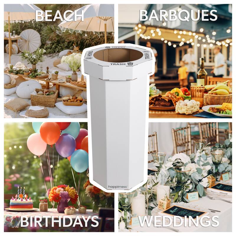 25-Gallon Disposable Cardboard Event Trash Can and Recycling Bin (Set of 2) - Cotton White