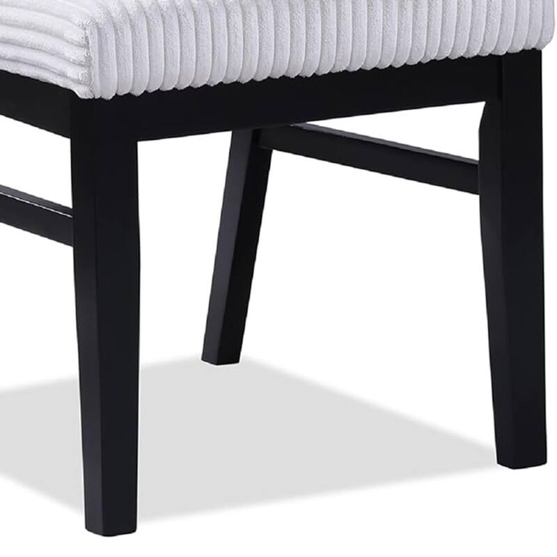 Dining Chair Set of 2, White Fabric Padded Seat, Black Wood Legs