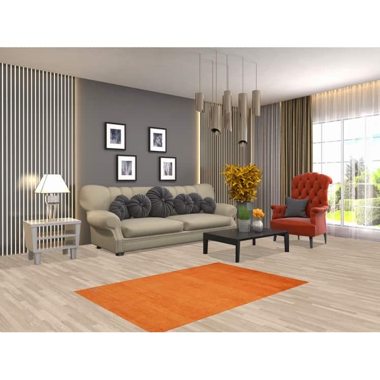 Modern Orange Gabbeh Oriental Rug Hand-Knotted Wool Carpet - 3'1" x 4'8"