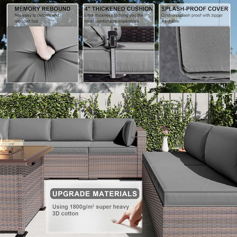 Patio Furniture Sectional Sofa Set, PE Rattan Swivel Rocking Chairs Patio Conversation Set
