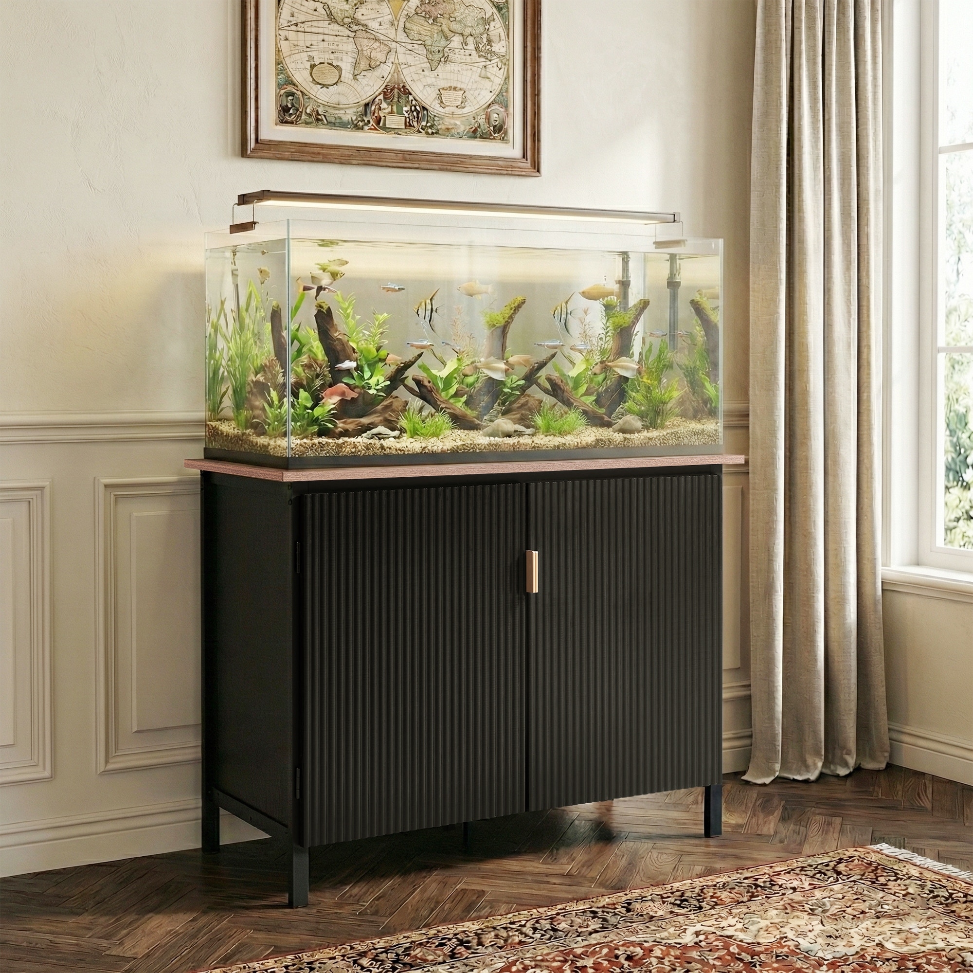 40-50 Gallon Aquarium Stand with Storage Cabinet, Fluted Doors - 36.4" W x 18.3" D x 30" H