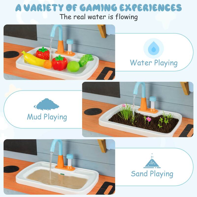 Costway Play Kitchen for Kids Wooden Toy Kitchen Playset with - See Details