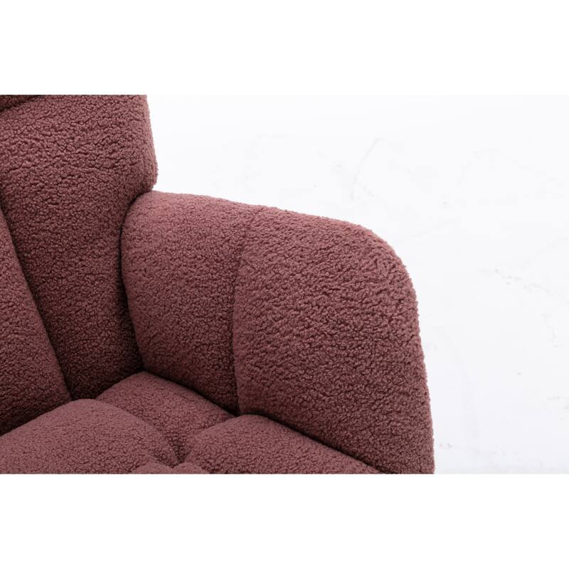 Teddy Fabric Upholstered Glider Rocker, Reading Chair with Thick Padded Seat, High Backrest Armchair with Wooden Legs