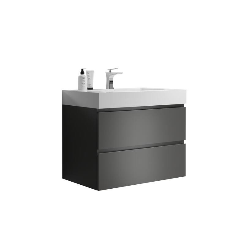30"Bathroom Vanity with Sink,Storage Wall Mounted Floating Bathroom Vanity, One-Piece White Sink Basin without Drain and Faucet
