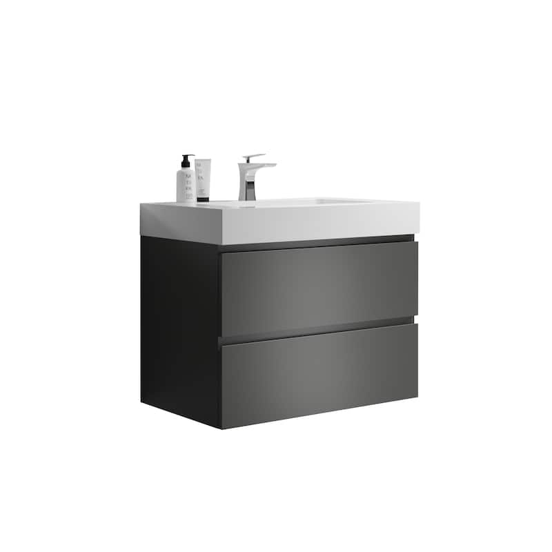 Modern Large Storage Wall Mounted Bathroom Vanity with One-Piece Sink Basin without Drain and Faucet