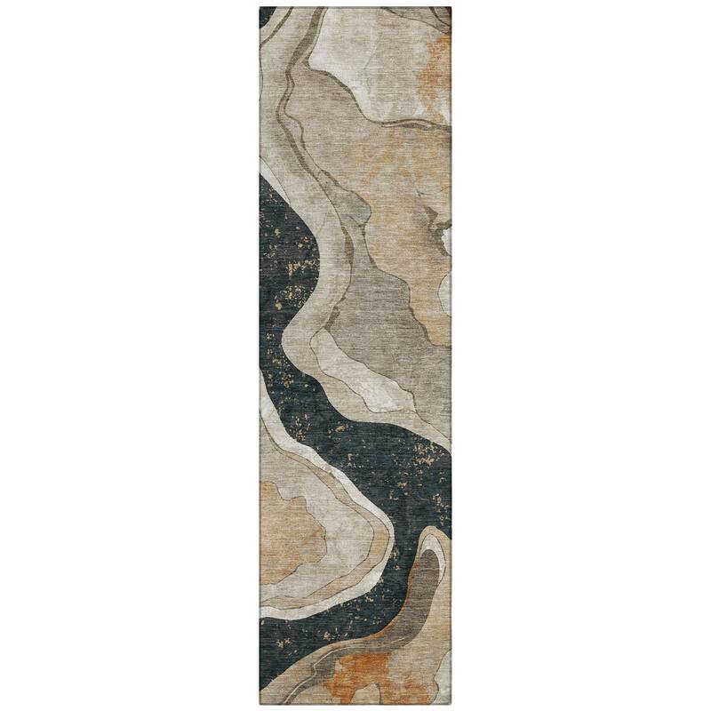 Machine Washable Indoor/Outdoor Contemporary Crackle Chantille Rug