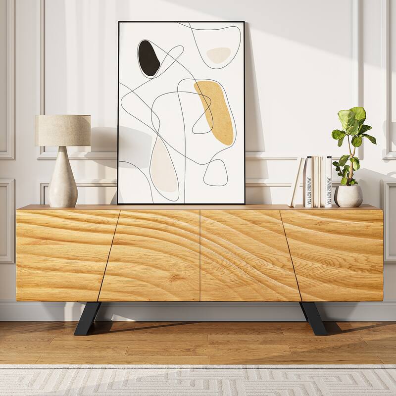Moasis 63-inch Water Ripple Relief 4-Door Storage TV Stand - 63"
