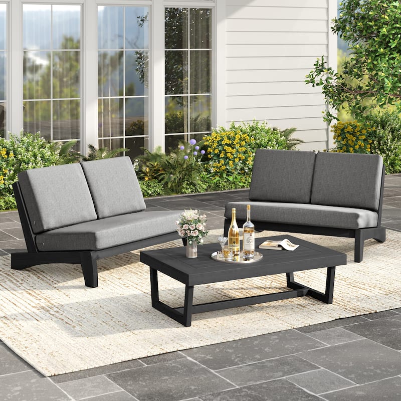 Outdoor Patio Solid Wood Furniture Chair Loveseat Sets with Cushions - Grey Sets - 3Piece-Type2