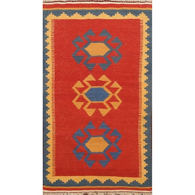 Tribal Kilim Shiraz Persian Wool Area Rug Flat-weave Bedroom Carpet - 2'8" x 4'6"