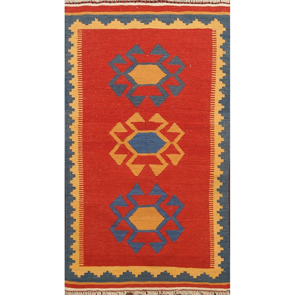 Tribal Kilim Shiraz Persian Wool Area Rug Flat-weave Bedroom Carpet - 2'8" x 4'6"