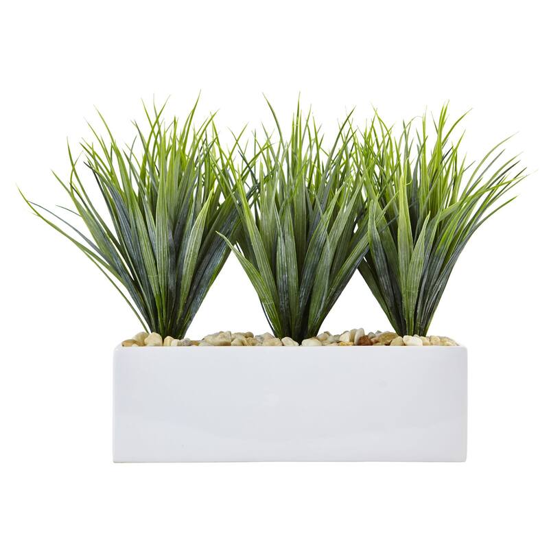 Artificial Grass Planter - Vanilla Grass Rectangle Decor - Modern Home Office Tabletop Planter - Green