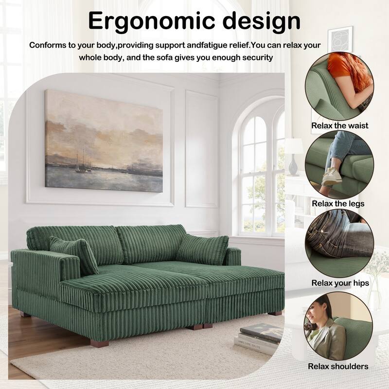 Sophia 84" W Plush Corduroy Chaise Lounge Modular Sectional Sofa