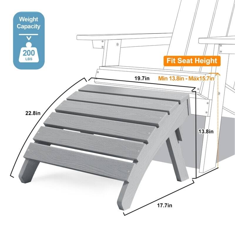WINSOON 2-Piece All Weather HIPS Outdoor Adirondack Chair with Cup-Holder and Ottoman