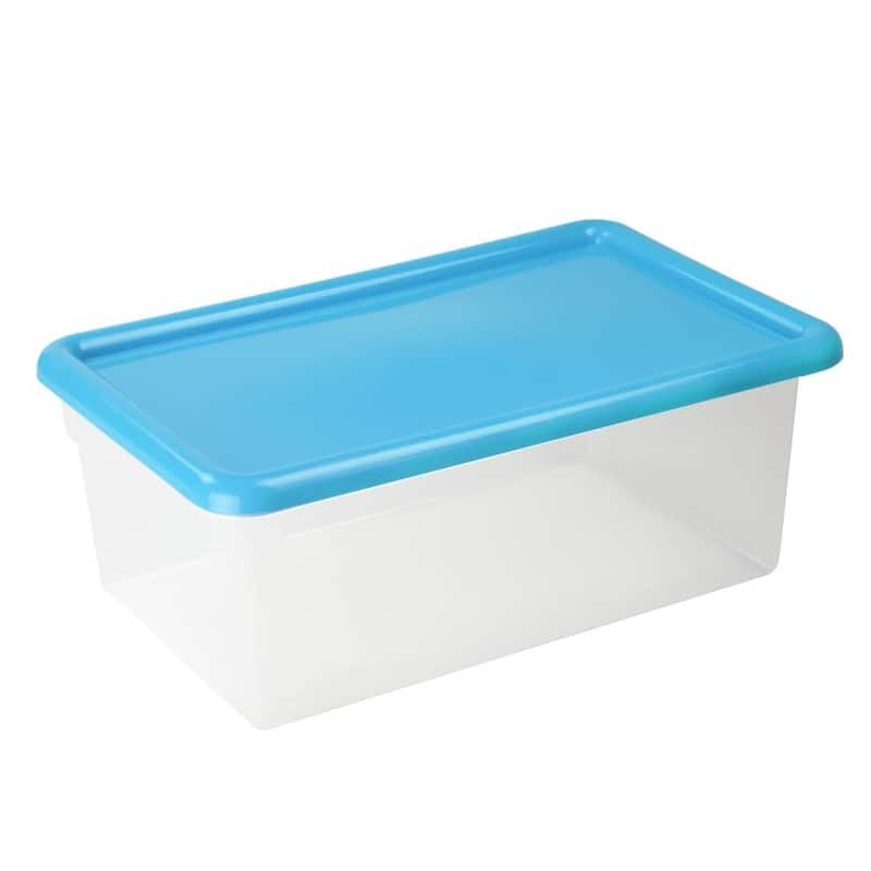 Plastic Container with Colored Lid, 5 Qt Plastic Storage Bins - Blue