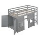 preview thumbnail 11 of 34, Twin Size Loft Bed with Built-in Storage Wardrobe & 2 Windows, Wooden Bed Frame w/Ladder & Safety Guardrail for Boys & Girls