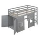 preview thumbnail 11 of 32, Wood Twin Size Loft Bed with Built-in Wardrobe, 2 Windows, Storage, Sturdy Pine Construction, No Box Spring Needed, Grey