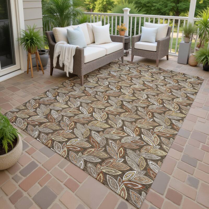 Machine Washable Indoor/ Outdoor Modern Rose Hill Chantille Rug - Chocolate - 8' x 10'