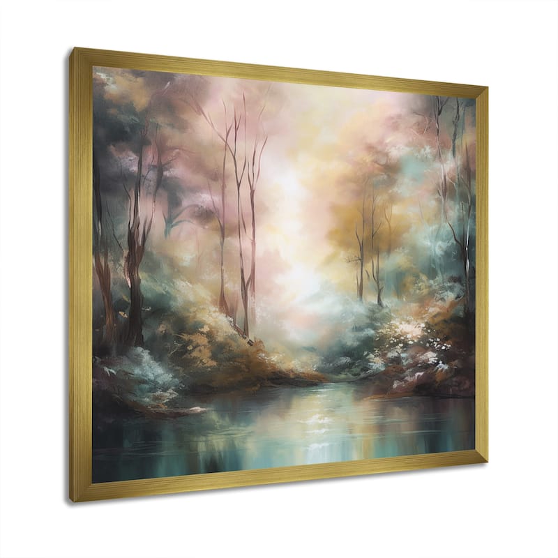 Designart "Whimsical Stream" Landscape Mountains Framed Wall Art For Living Room