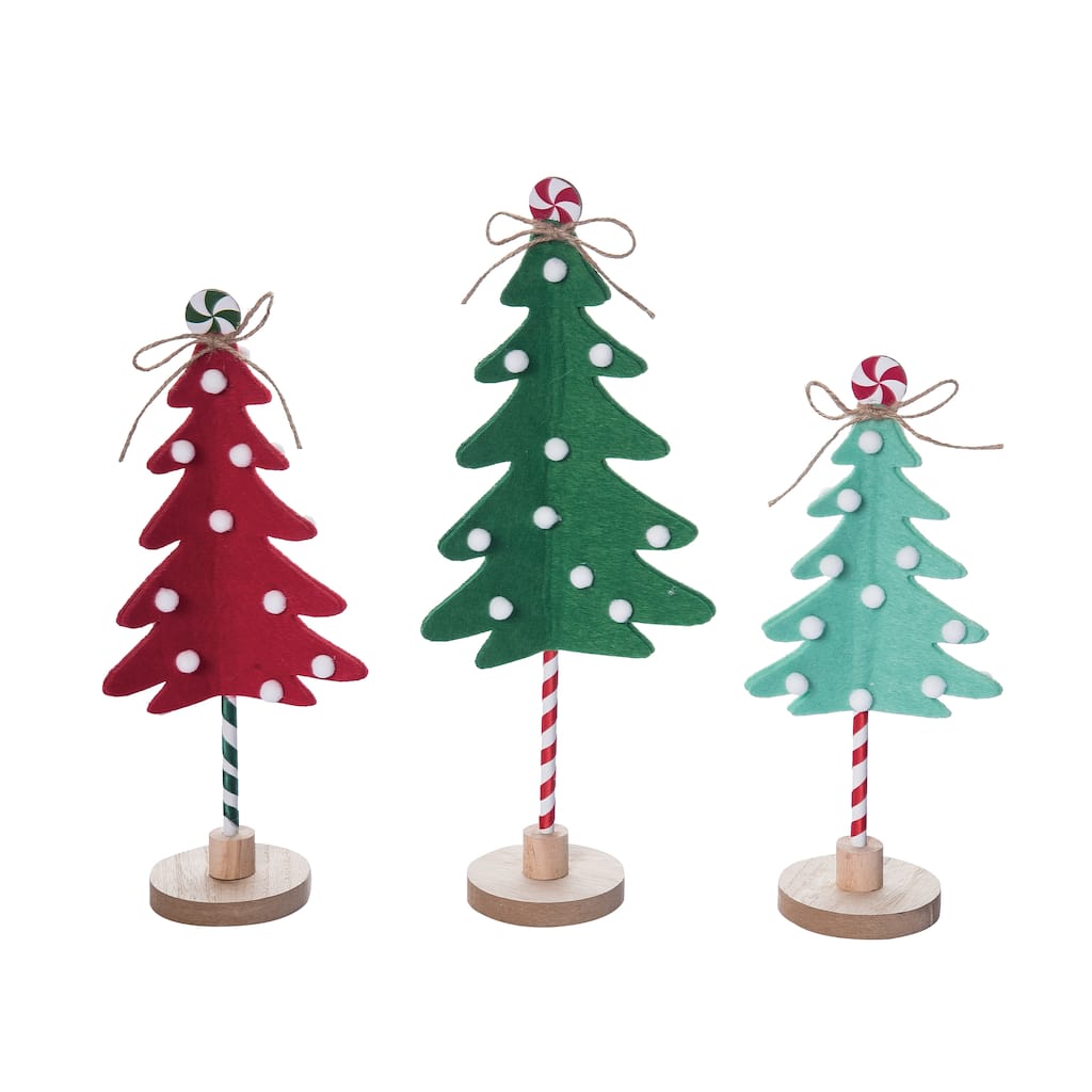 Transpac Fabric 13.7 in. Multicolor Christmas Cottage Tree Set of 3