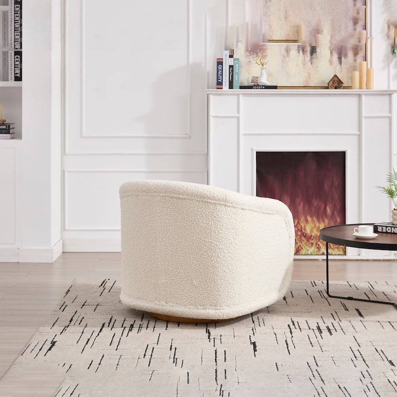 Swivel Accent Chair, 360-degree Swivel Barrel Chair with Teddy Upholstery, Comfy Pumpkin-Shaped Swivel Chair