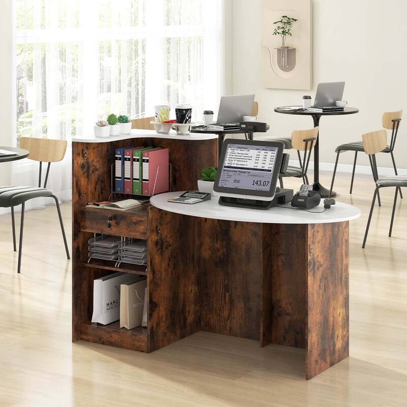 Costway Reception Desk with Lockable Drawer & Adjustable Shelf Oval