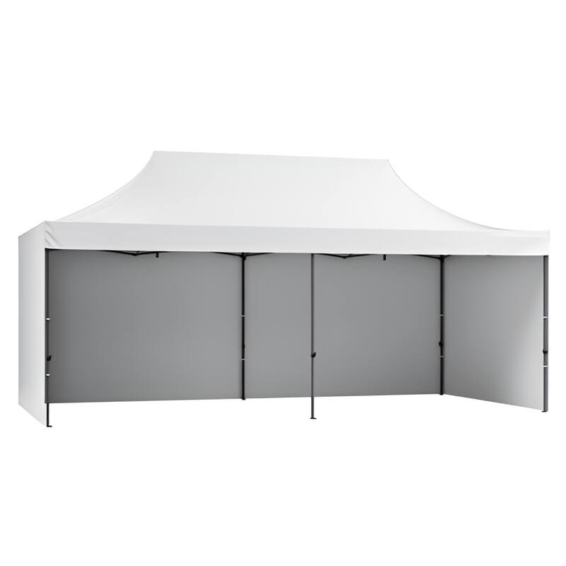 White 500D PU Canopy Tent with Sidewalls, Adjustable Steel Frame - 240” L x 120” W x 126” H