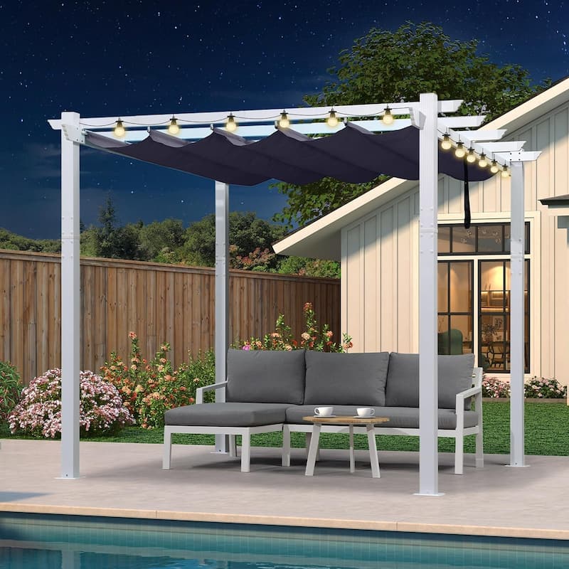 PURPLE LEAF Gazebo White Aluminium Outdoor Retractable Pergola with Canopy Cover