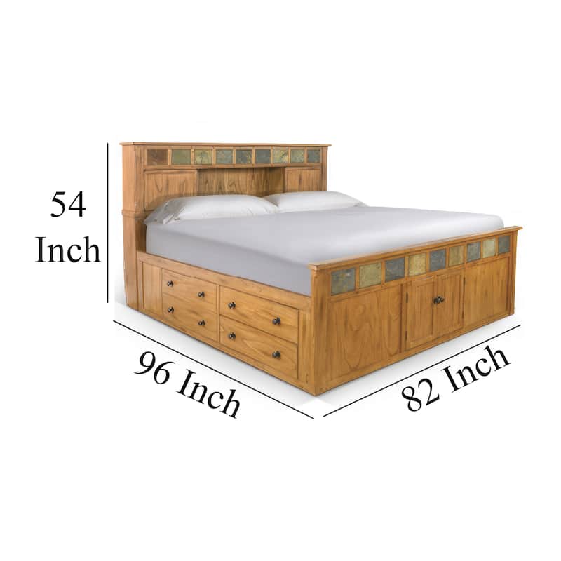 Marv King Size Bed, Storage Footboard, Bookcase Headboard, Light Brown