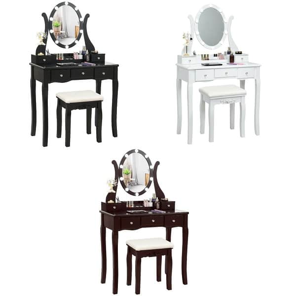 Shop Gymax Vanity Table Set W 10 Light Bulbs And Touch Switch Makeup Overstock 29912515