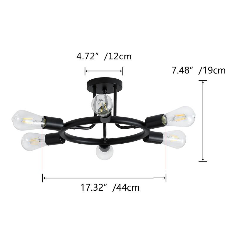 Modern 6-Light Unique Sputnik Semi Flush Mount Ceiling Lamp