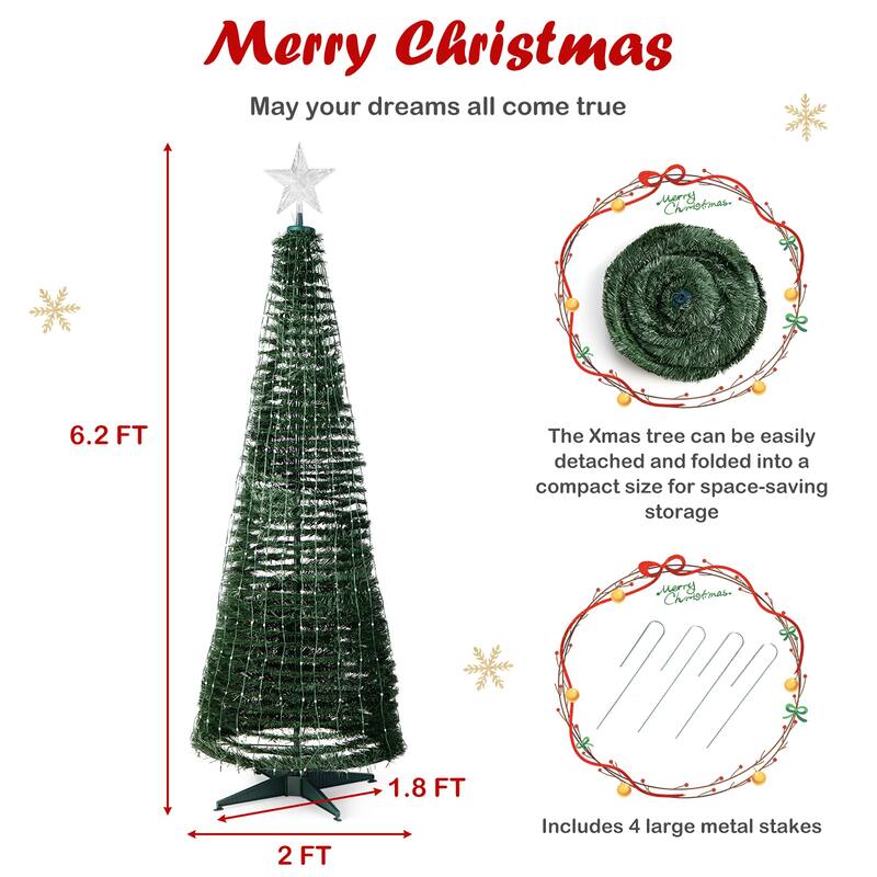 Costway 6.2 FT Pop-up Lighted Christmas Tree Pre-Lit Xmas Tree W/282 - See Details