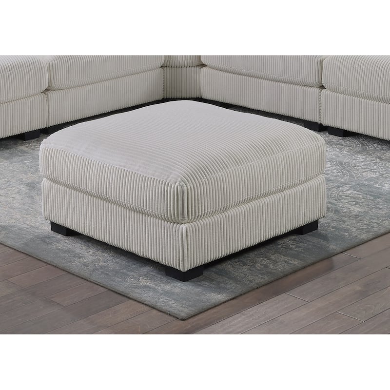 Living Room Furniture Ottoman Wide-Welt Corduroy 1pc Soft Cushion Cocktail Ottoman Wood Legs