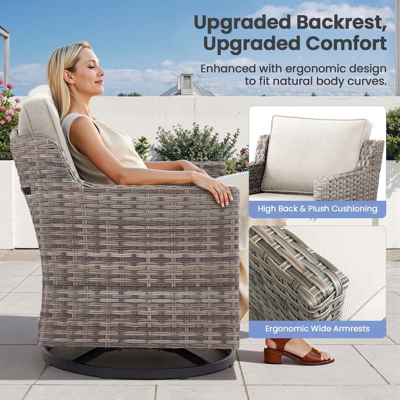 Pocassy Outdoor Patio Furniture Wicker Sofa Swivel Chair Set