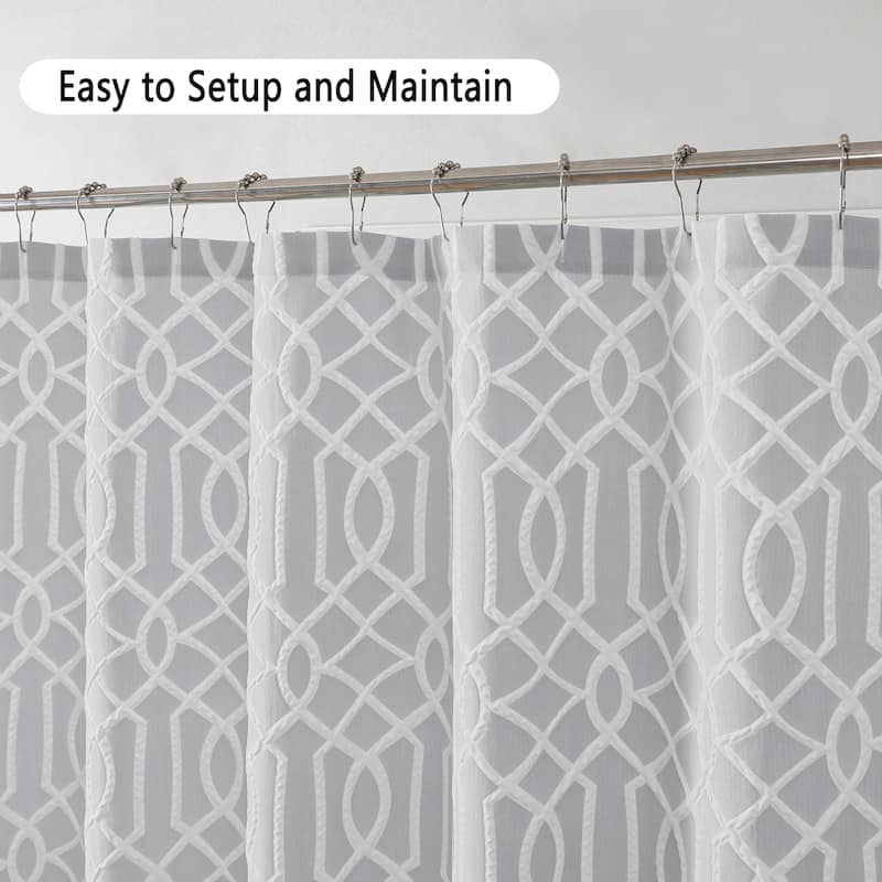 White Shower Curtain, 72"x72", 3D Embossed Geometric Design
