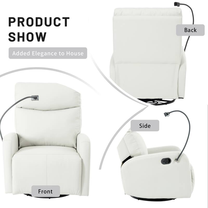 Grey 360° Swivel Rocking Recliner with Adjustable Footrest, Padded Comfort, and Phone Holder