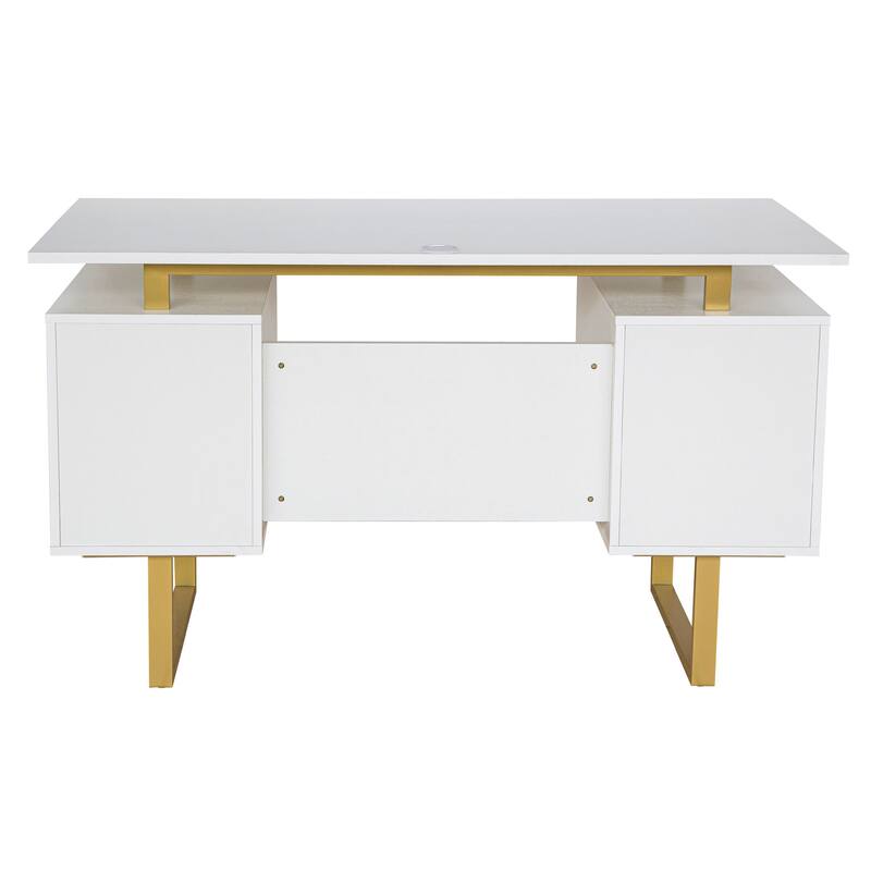 Deluxe Modern Grey Computer Desk with Storage, Drawers & Cabinet