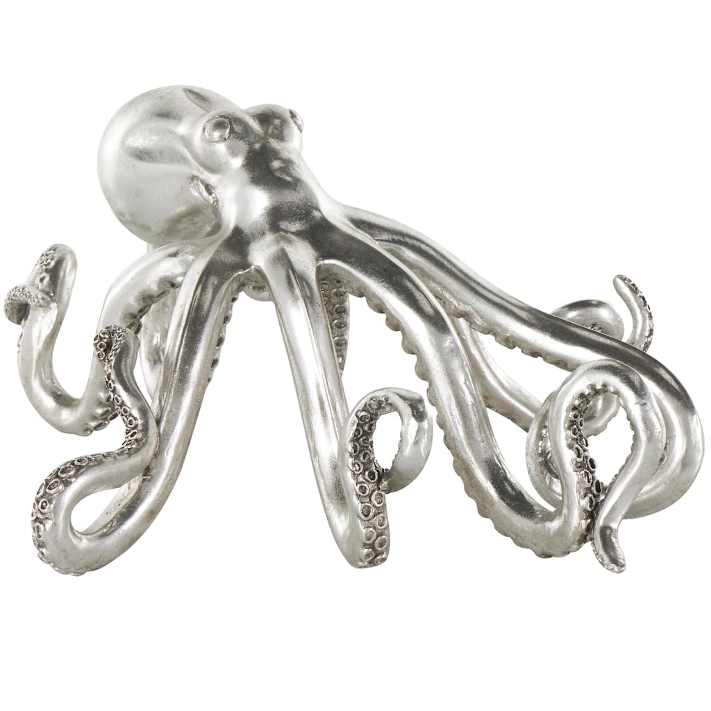 Silver Resin Laying Octopus Decorative Sculpture - 22"W x 18"L x 9"H